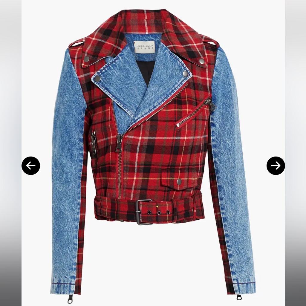 Alice + Olivia - Cody Checked Flannel And Denim Biker Jacket